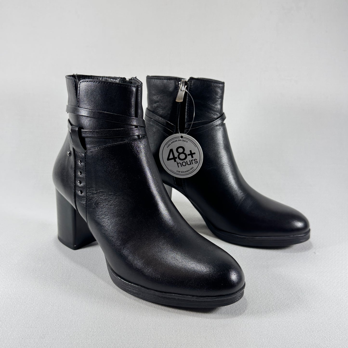 48+ HOURS BOTIN TACÓN PIEL NEGRO