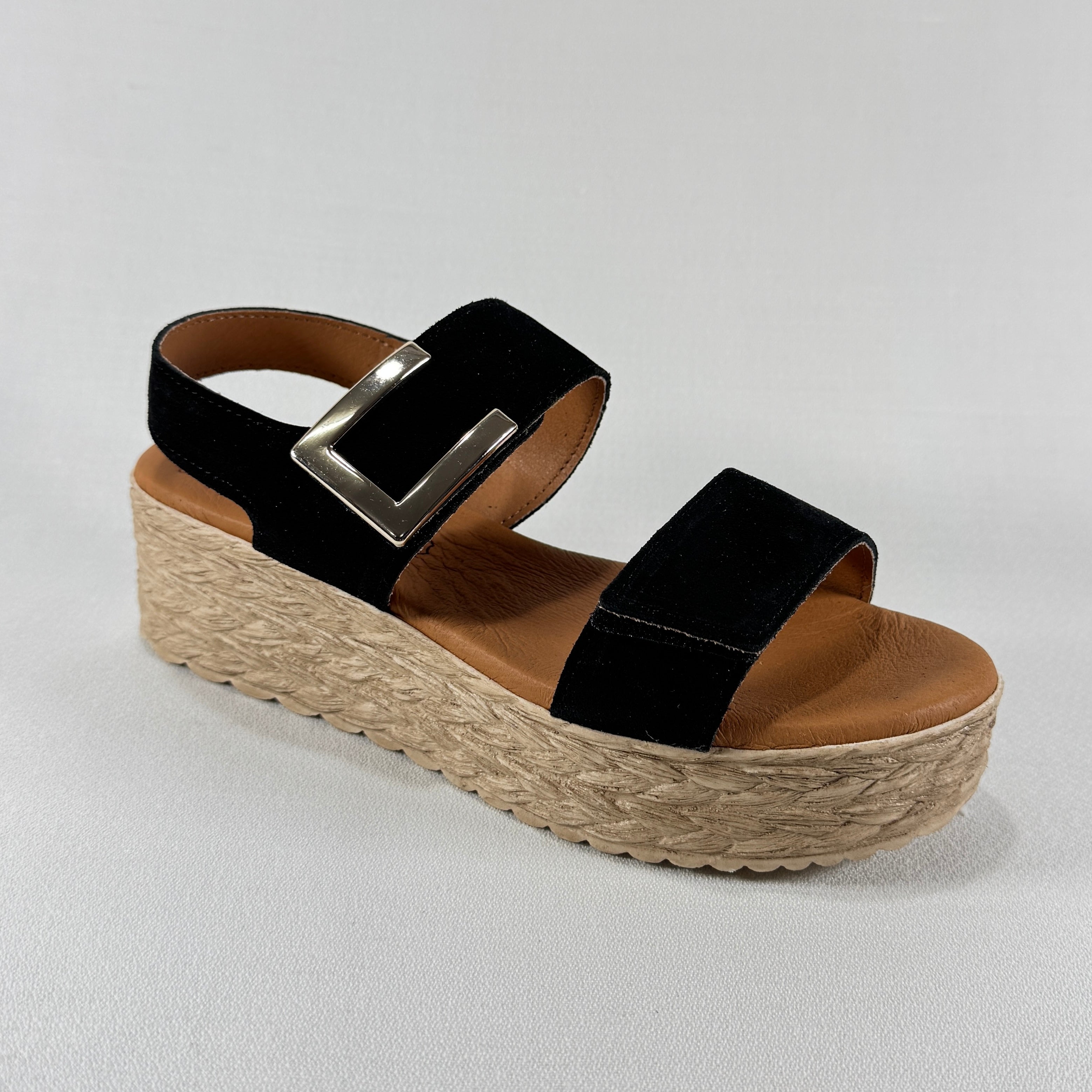 SANDALIA CUÑA SERRAJE NEGRO EVA FRUTOS 724